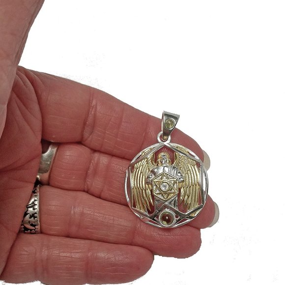 🌠METATRON ARCHANGEL Sterling Silver 925 GOLD Plated -2 PERIDOTs PENDANT JEWELRY - Picture 4 of 9